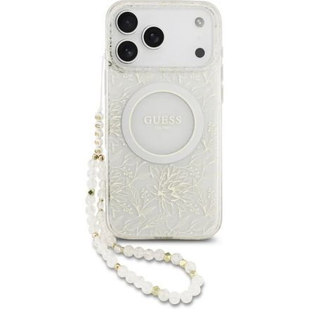 Guess IML Flowers Allover Strap MagSafe kryt iPhone 17 Pro biely
