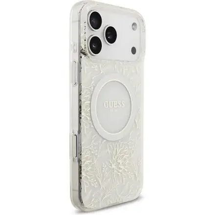 Guess IML Flowers Allover Strap MagSafe kryt iPhone 17 Pro Max biely
