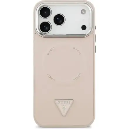 Guess PU Leather Triangle Logo MagSafe kryt iPhone 17 Pro Max ružový