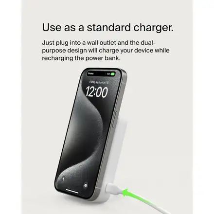 Belkin Boost Charge Pro Magnetic Power Bank with Qi2 10K + Stand - White