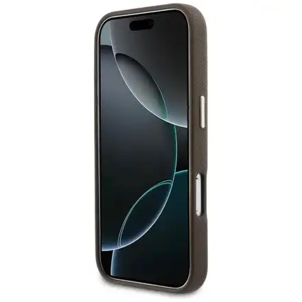 Guess PU Resin Logo kryt iPhone 17 Pro hnedý