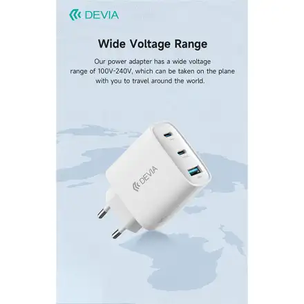 Devia sieťová nabíjačka Extreme Speed GaN PD 2x USB-C/USB-A 65W - White