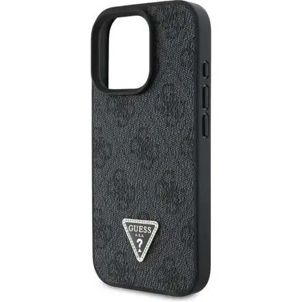 Guess PU 4G Strass Triangle Metal Logo kryt iPhone 16 Pro čierny