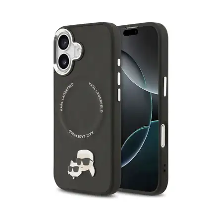 Karl Lagerfeld PU Karl and Choupette Heads Pins MagSafe kryt iPhone 17 čierny