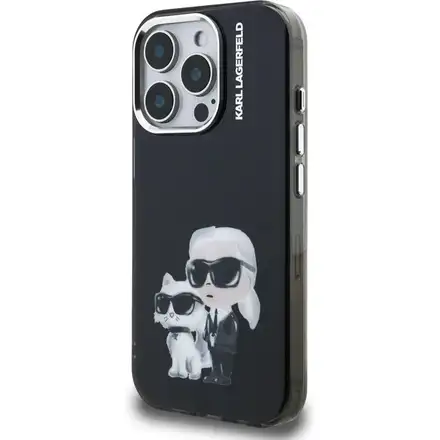 Karl Lagerfeld IML Aquarelle Karl and Choupette kryt iPhone 15 Pro Max čierny