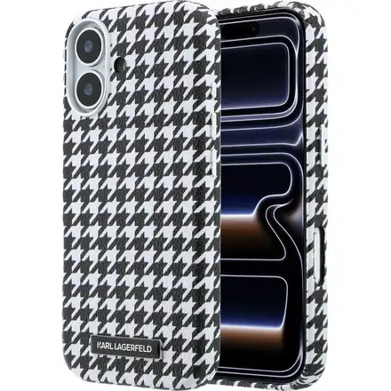 Karl Lagerfeld PU Houndstooth Resin Plate MagSafe kryt iPhone 17 čierny