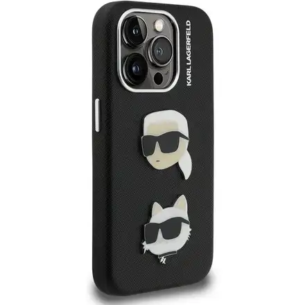 Karl Lagerfeld Grained PU K&CH Heads kryt iPhone 15 Pro Max čierny