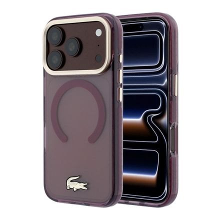 Lacoste PC/TPU Frosted Finish Gold Logo MagSafe kryt iPhone 18 Pro Max burgundy