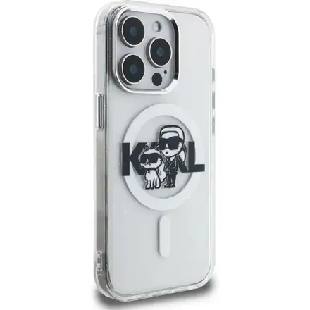 Karl Lagerfeld IML Glitter Karl and Choupette Sketch MagSafe kryt iPhone 15 Pro priehľadný