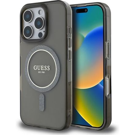 Guess IML Glitter Ring MagSafe kryt iPhone 16 Pro čierny