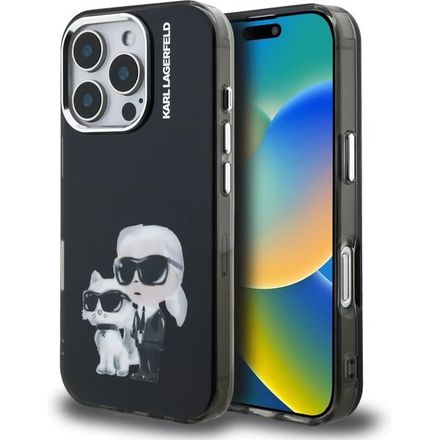 Karl Lagerfeld IML Aquarelle Karl and Choupette kryt iPhone 16 Pro čierny