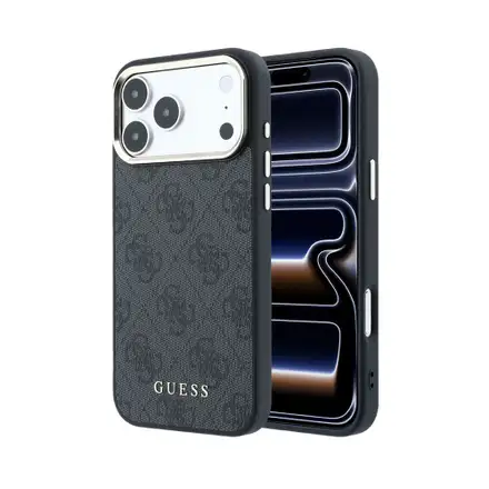 Guess PU Leather 4G Gold Frame MagSafe kryt iPhone 18 Pro čierny