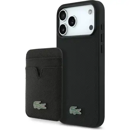 Lacoste Iconic Petit Pique MagSafe kryt + peňaženka iPhone 17 Pro Max čierny