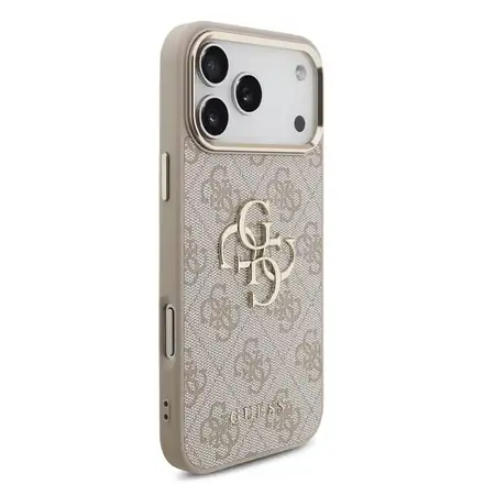 Guess PU Leather 4G Metal Logo Gold Frame kryt iPhone 18 Pro Max ružový