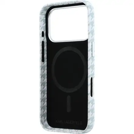 Karl Lagerfeld PU Houndstooth Resin Plate MagSafe kryt iPhone 17 Pro modrý