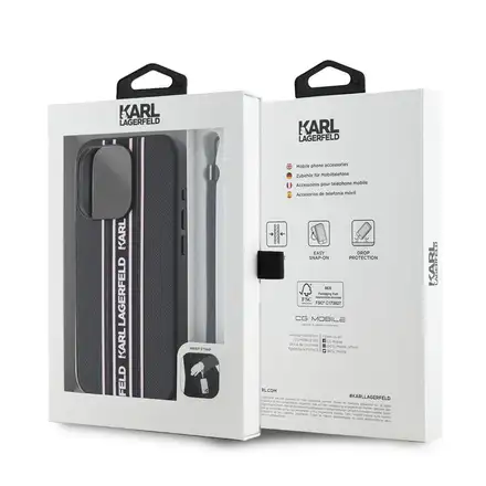 Karl Lagerfeld PU Saffiano Athleisure Stripe and Strap kryt iPhone 15 Pro Max čierna