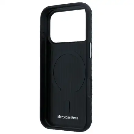 Mercedes PU Leather Wood Semi Wrap MagSafe Kryt pre iPhone 17 Pro čierny