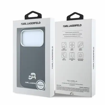 Karl Lagerfeld PU Grained Semi Wrap K&CH Heads Magsafe kryt iPhone 18 Pro čierny