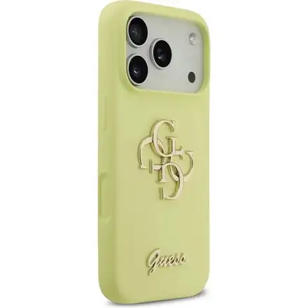 Guess Liquid Silicone 4G Metal Logo kryt iPhone 17 Pro žltý