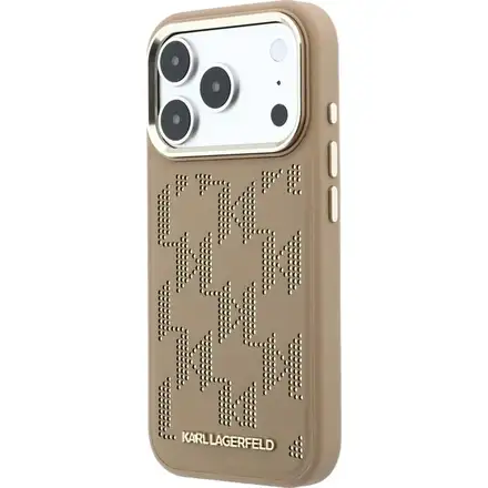 Karl Lagerfeld PU Perforated Monogram MagSafe MagSafe kryt iPhone 17 Pro hnedý