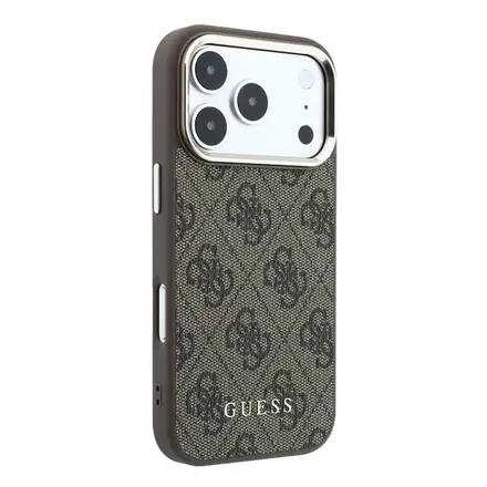 Guess PU Leather 4G Gold Frame MagSafe kryt iPhone 18 Pro hnedý