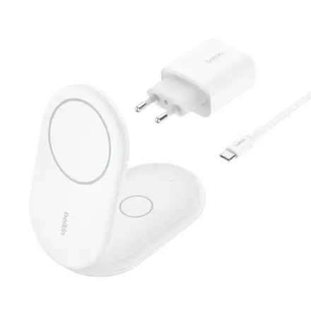 Belkin Boost Charge 2-in-1 Magnetic Foldable Wireless Charger with Qi2 15W + 36W Charger - White