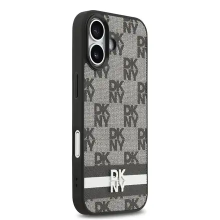 DKNY PU Leather Checkered Pattern and Stripe kryt iPhone 17 čierny.