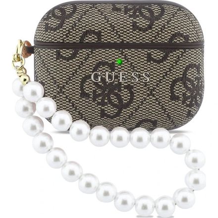 Guess PU 4G Classic Logo Pearl Strap Púzdro pre AirPods 3 Pro hnedé