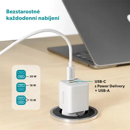 iStores by Epico Ultraboost GaN 20W sieťový adaptér EA20 s 1,2 m USB-C na USB-C kablom - biela