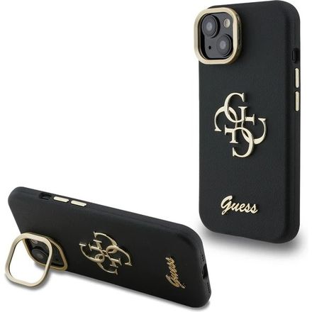 Guess PU Grained 4G Logo Stand Camera Frame kryt iPhone 15 čierny