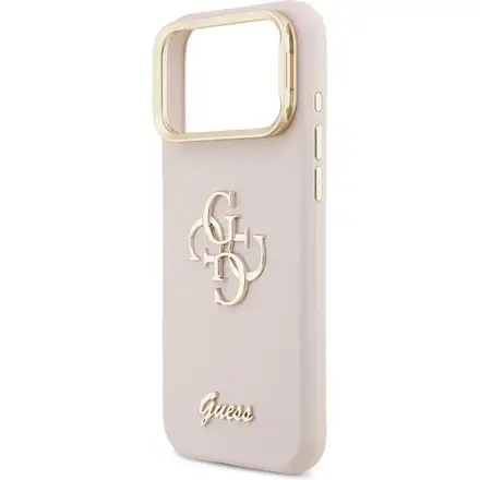Guess PU Grained 4G Logo Stand Camera Frame kryt iPhone 17 Pro Max ružový