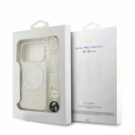 Guess IML Flowers Allover Strap MagSafe kryt iPhone 18 Pro biely
