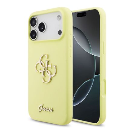 Guess Liquid Silicone 4G Metal Logo kryt iPhone 17 Pro Max žltý