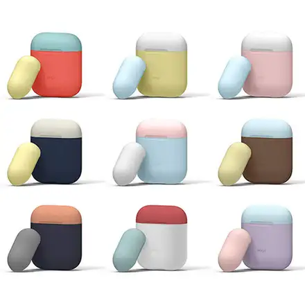 Elago Airpods Silicone Duo Case - Dark Brown/Blue,Yellow