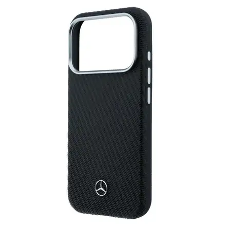 Mercedes PU Leather Wood Semi Wrap MagSafe Kryt pre iPhone 17 Pro Max čierny