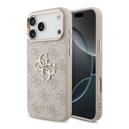 Guess PU Leather 4G Metal Logo Gold Frame kryt iPhone 18 Pro Max ružový