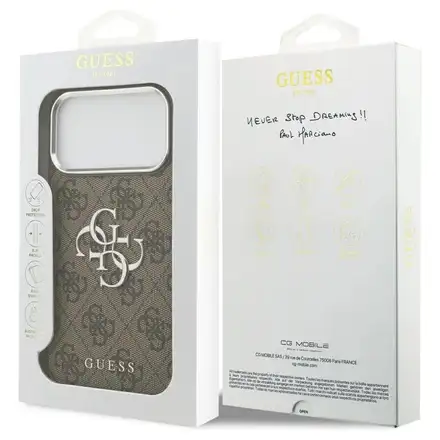 Guess PU 4G Metal Logo kryt iPhone 17 Pro Max hnedý