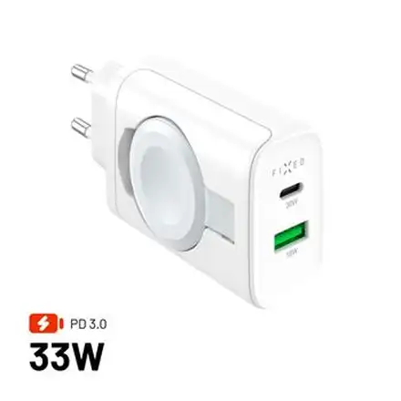 FIXED Power Socket s USB-A a USB-C vstupom a nabijackou pre Apple Watch, 33W, biela