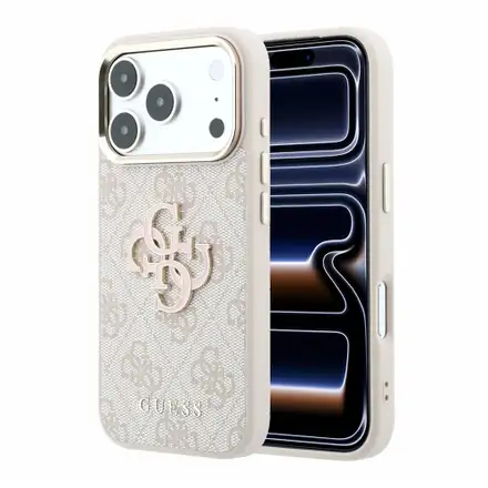 Guess PU 4G Resin Metal Logo kryt iPhone 18 Pro Max ružový
