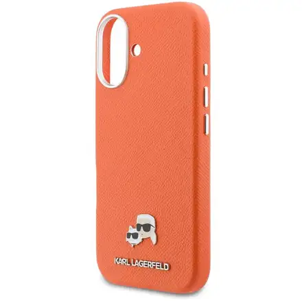 Karl Lagerfeld PU Karl and Choupette Heads Pins MagSafe kryt iPhone 17 oranžový