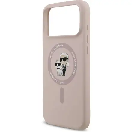 Karl Lagerfeld Liquid Silicone Karl and Choupette MagSafe kryt iPhone 17 Pro ružový