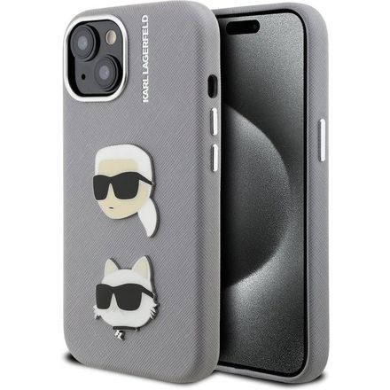 Karl Lagerfeld Grained PU K&CH Heads kryt iPhone 15 šedý