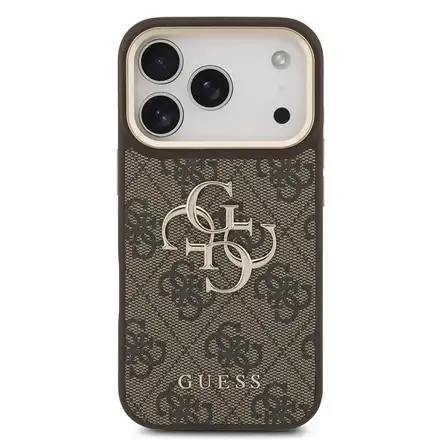 Guess PU Leather 4G Metal Logo Gold Frame kryt iPhone 18 Pro hnedý