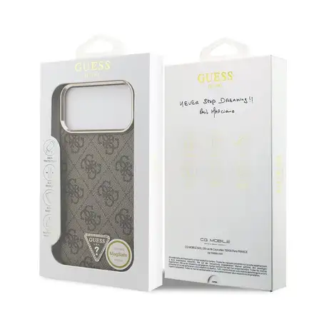 Guess PU Leather 4G Strass Triangle Logo Gold Frame MagSafe kryt iPhone 18 Pro Max hnedý