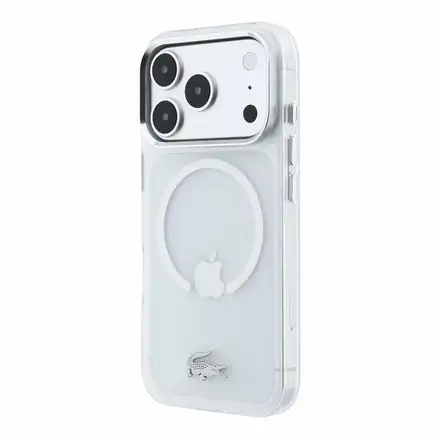 Lacoste IML Frosted Petit Pique Metal Logo MagSafe kryt iPhone 18 Pro priehľadný