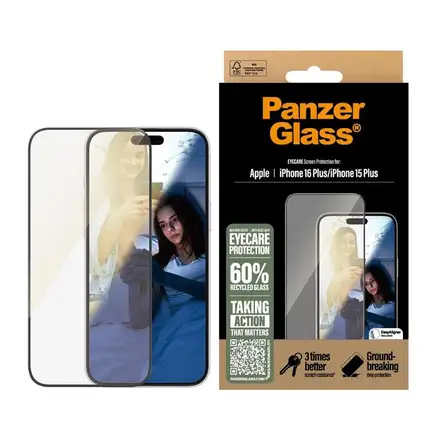 PanzerGlass ochranné sklo UWF EyeCare pre iPhone 16 Plus/15 Plus - Black Frame