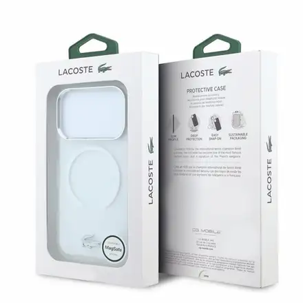 Lacoste IML Frosted Petit Pique Metal Logo MagSafe kryt iPhone 18 Pro priehľadný