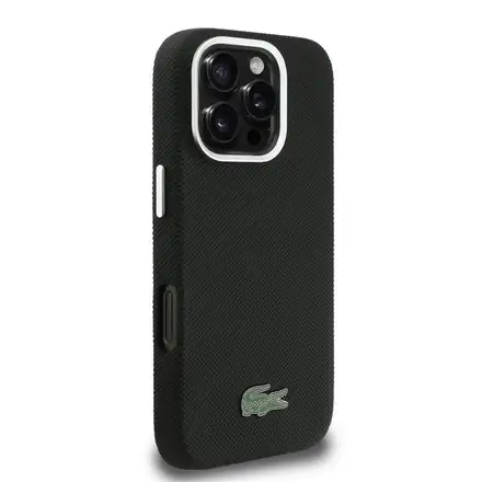 Lacoste PVC Iconic Petit Pique Metal Logo MagSafe kryt iPhone 16 Pro čierny