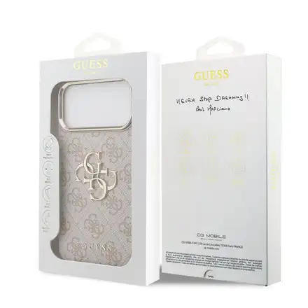 Guess PU Leather 4G Metal Logo Gold Frame kryt iPhone 18 Pro Max ružový