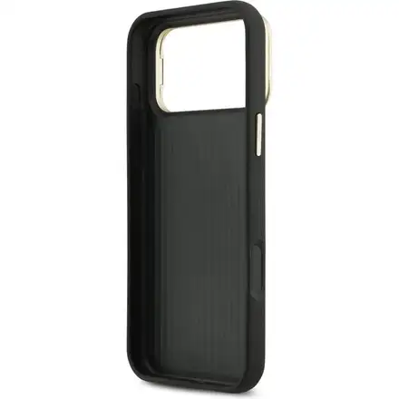 Guess PU Grained 4G Logo Stand Camera Frame kryt iPhone 17 Pro Max čierny